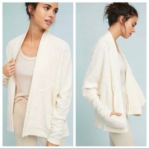 Saturday Sunday Anthropologie Yvonne Textured Cotton Cream Open Front Cardigan